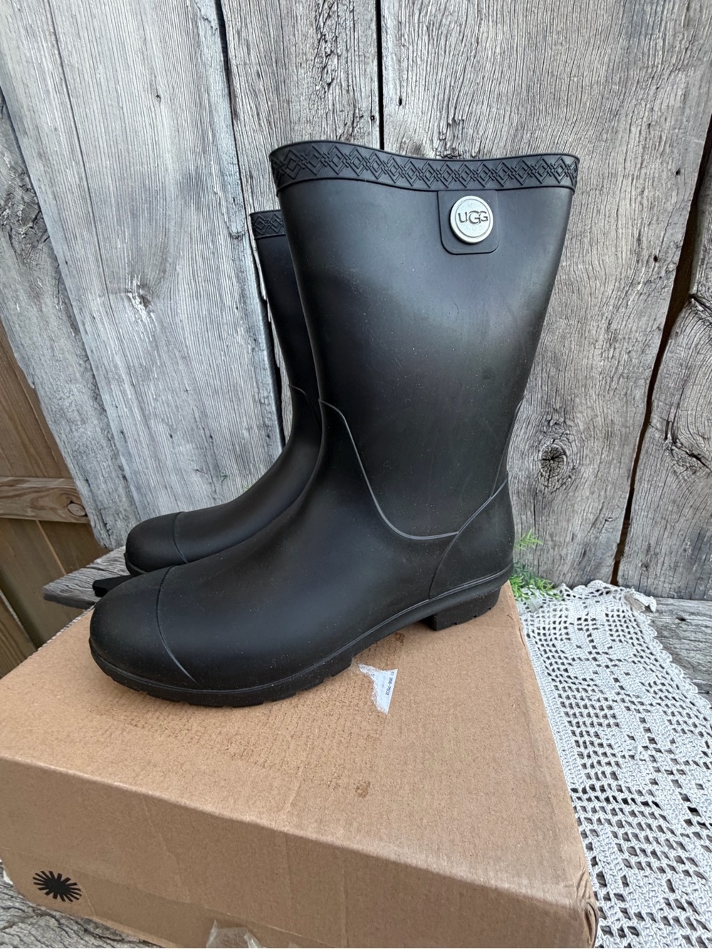 UGG Women's Black Mid-Calf Waterproof Rain Boots